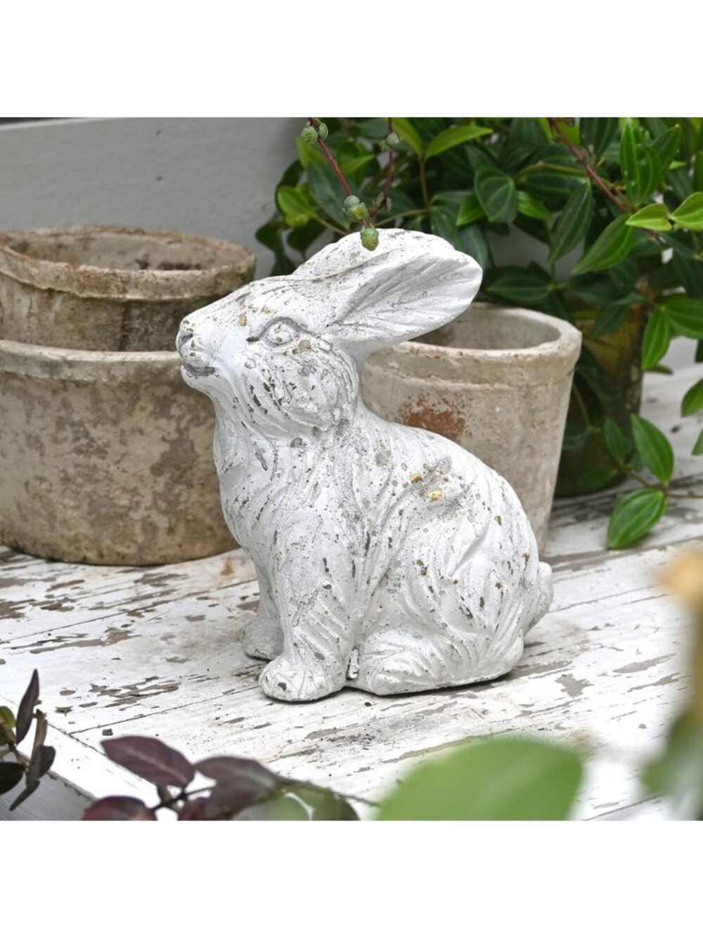 Chic White Rabbit Garden Statue - Cement Bunny Decor for Indoor & Outdoor Spaces